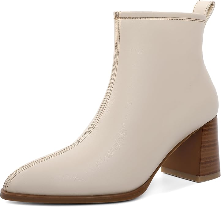 Women's Chunky Block Ankle Boots Pointed Toe Low Heel Side Zipper Booiests Fall Winter Short Boots 2.8 Inch