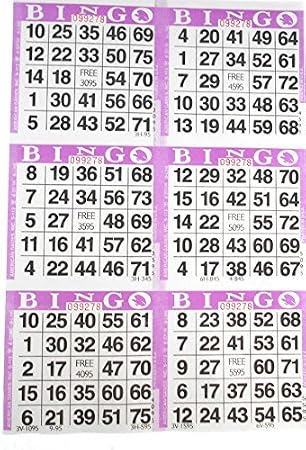 6 on Purple Bingo Paper Cards - 500 sheets - 3000 cards