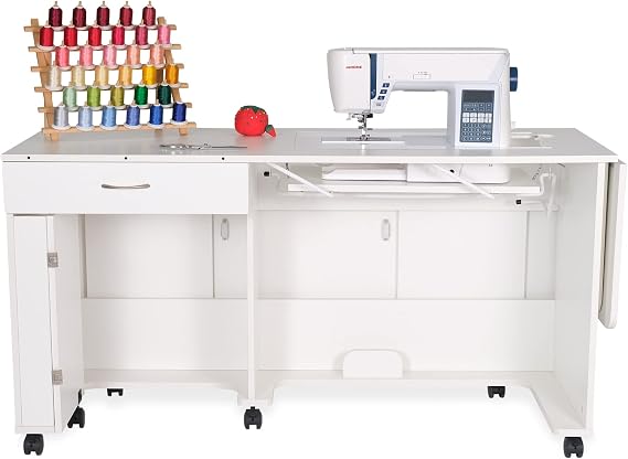 Arrow Classic Sewing Furniture Christa Sewing Cabinet: Full-Size, Locking Wheels, Manual Machine Lift, Side and Rear Leafs for Expansive Workspace