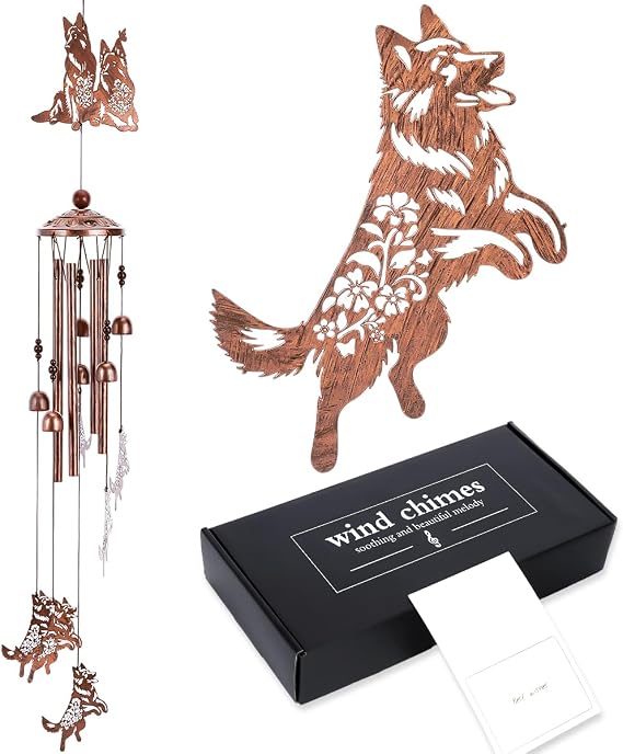 German Shepherd Wind Chimes for Outside - Metal Windchimes Outdoors, Dog Gifts for Women/Men, Memorial/Birthday/Housewarming/Festival Gifts, Chimes for Garden Decor Patio Yard Outdoors