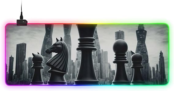 RGB Gaming Mouse Pad (Black Chess), Large Gaming Desk Mat with Multiple Light Modes Anti Slip Rubber Base for Gamer 2 Size