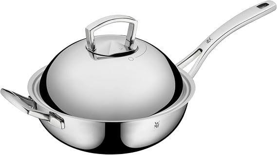 WMF Wok Multiply 28cm with Metal lid, Stainless Steel, Silver, 57.5 x 33.2 x 20.3 cm