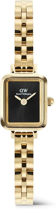 Daniel Wellington Quadro Mini Arch 3-Link Womens Watch - 15.4x18.2mm Case, Japanese Quartz Movement, 316L Stainless Steel Link Strap, Small Gold Watch for Women - Onyx Sunray