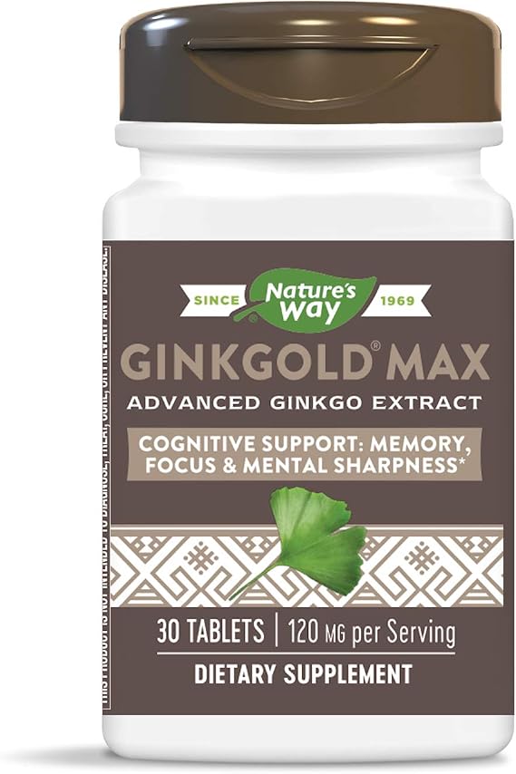 Nature's Way Ginkgold Max Advanced Ginkgo Extract for Mental Sharpness 1x Daily 120 mg, 30 Count