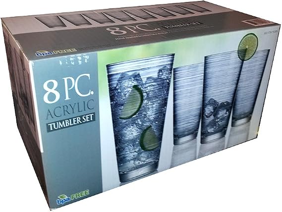 Eight Piece Smokey Grey Acrylic Tumbler Set - 24 oz.