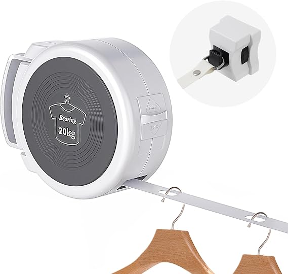 Retractable Clothesline Indoor Outdoor Clothes Line, Heavy Duty Retractable and Portable Clothes Line with Anti-Slip Locking Buckle for Bathroom, Laundry Room or Balcony, White, 1 Pack