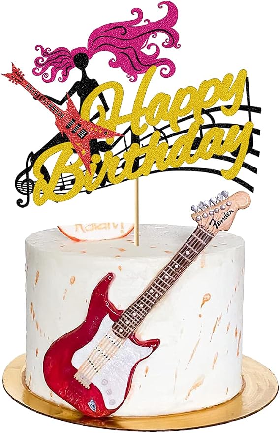 1PC Guitar Cake Topper Rock and Roll Theme decorations Sign Musical Notes Player Cake Decorations for Man Boy Girl Birthday Party Supplies
