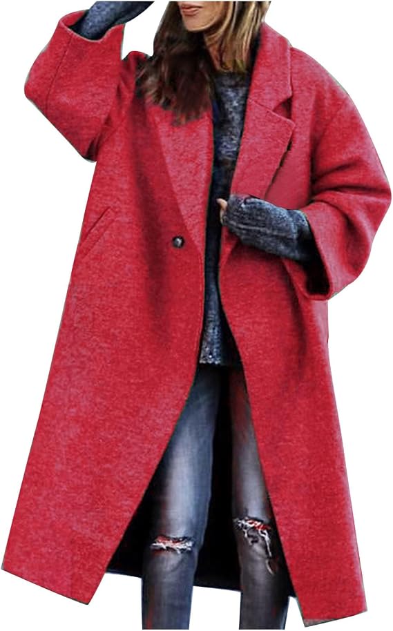 Women's Fall Winter Oversized Coats Solid Woolen Coat Straight Cardigan Button Pocket Open Front Jacket Overcoat
