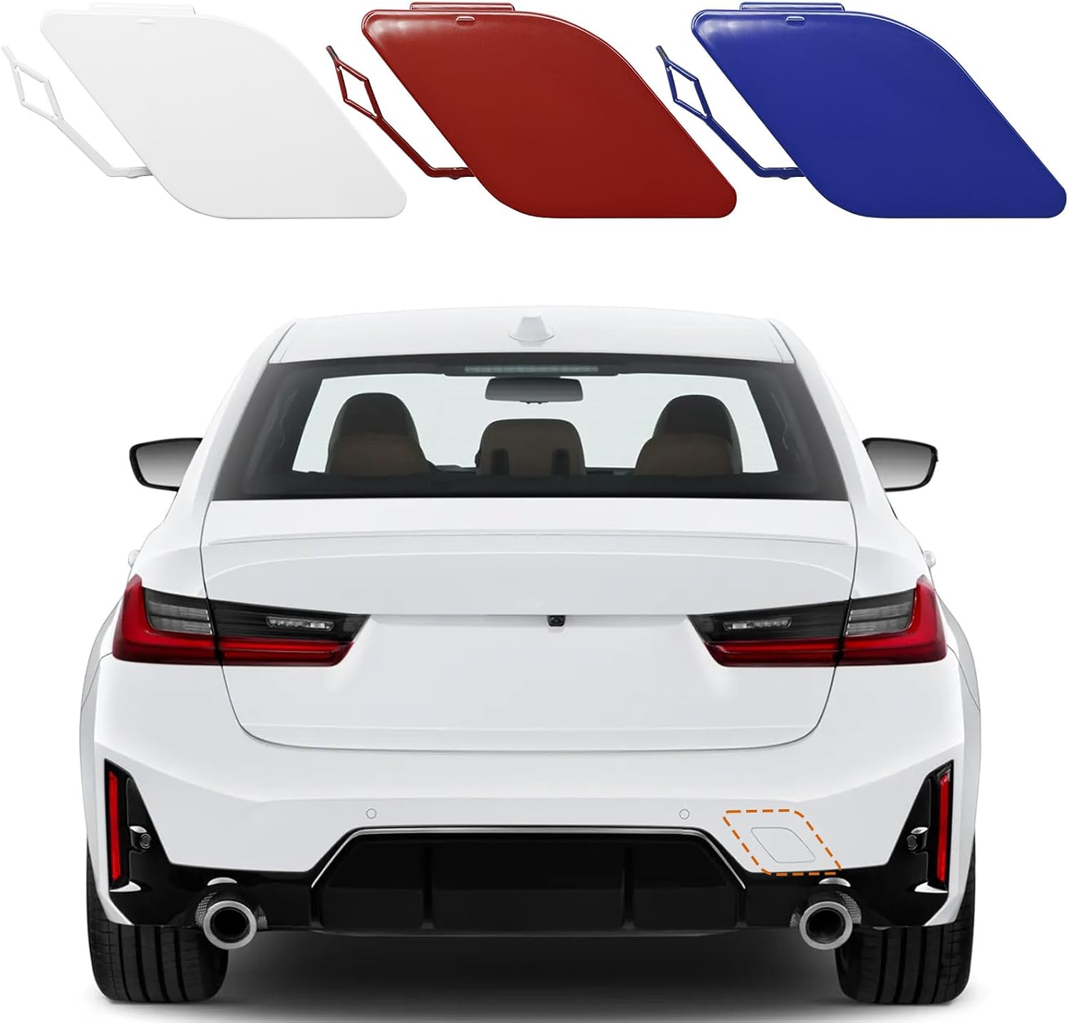 TOPUS Rear Tow Cover for 22-24 BMW 3 Series M Sport G20G21 LCI Fit 316d 318d 320i 328d 328i 330d 335d 335i 2022 2023 2024 Bumper Hook Eye Towing Cap Red, Right Passenger Side