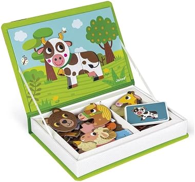 Janod MagnetiBook 41 pc Magnetic Animal Mix and Match Game - Creative Play - Enhances Motor Skills - Develops Dexterity and Coordination - Easy Storage, Educational, Safe