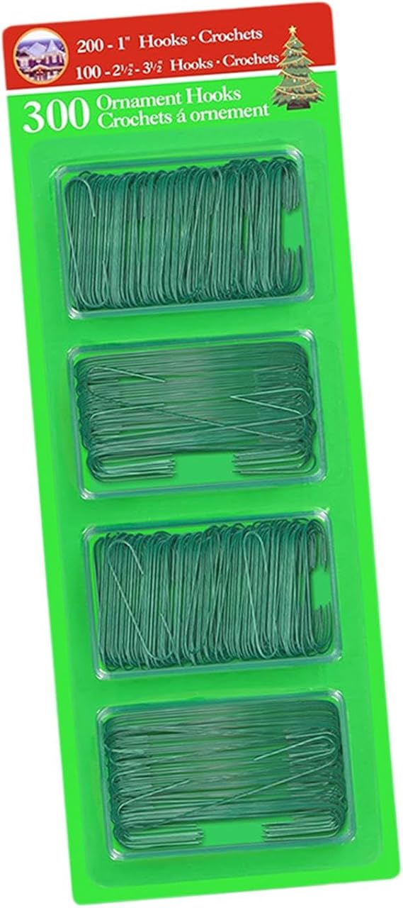 300 Pack of Pack Green Ornament Hooks, Hanging Hooks for Xmas Tree Decorations, Baubles Ball Hangers, Heavy Duty Ornaments Hooks for Christmas Party Decorations