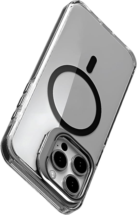Minesk iPhone 13 için Magsafe ile Uyumlu Luxo Serisi Yüksek Kalite Kılıf Ultra Şeffaf Görünüm Ve Standlı Ergonomik Tasarım (Siyah, 13)