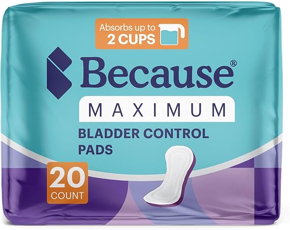 Because Incontinence Pads for Women - Maximum Absorbency, Postpartum Liners, Up to 100% Leak-Free Protection, Discreet Protection for Bladder Leaks, 20 Count