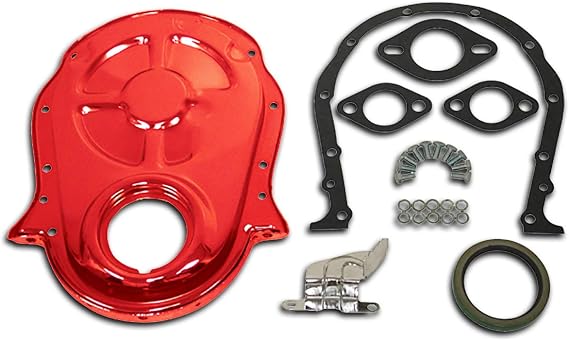 Cobra-Tek For 66-90 Chevy BB 396 402 427 454 Timing Chain Cover Set W/Timing Tab Chrome (Orange)