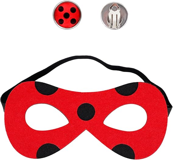 Costume Set Including Mask+Clip on Earring for Ladybug Cosplay Halloween Party