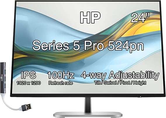 HP Series 5 Pro 24" 100Hz WUXGA IPS Monitor Adjustable Tilt, Swivel, Pivot