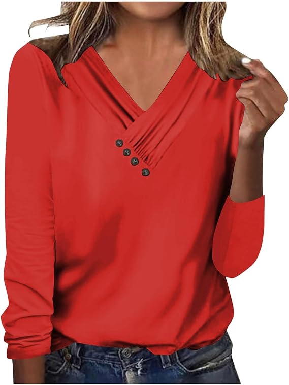 Ladies Fall Tops 2024 V Neck T Shirts for Women Long Sleeve Business Casual Blouses Trendy Clothes