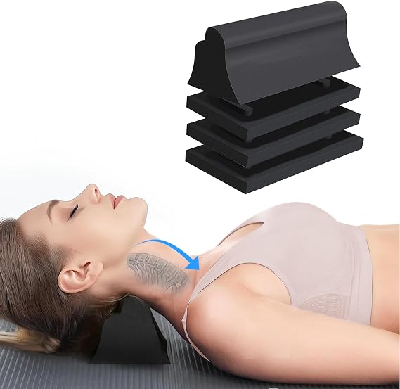 Neck and Shoulder Relaxer, Neck Traction Device, Cervical Traction Block for Physical Therapy and TMJ Pain Relief, Neck Stretcher Chiropractic Pillows for Pain Relief (Nature-Black)