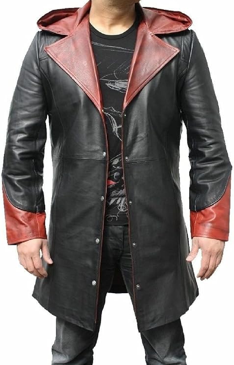 Dmc (devil May Cry) Dante Real Leather Trench Coat Costume With Hood Men's Leather Jacket