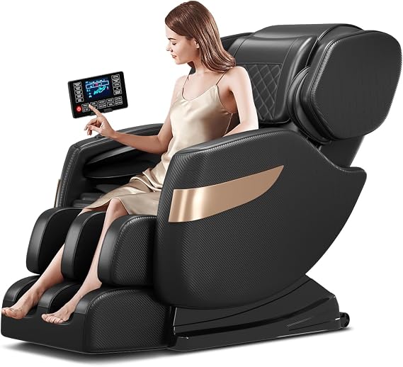 Massage Chair Full Body,Zero Gravity Recliner with Shiatsu Massager,Massage Recliner Chair with Airbags,Foot Massage,Bluetooth,LCD Control,10 Fixed Roller (Black)