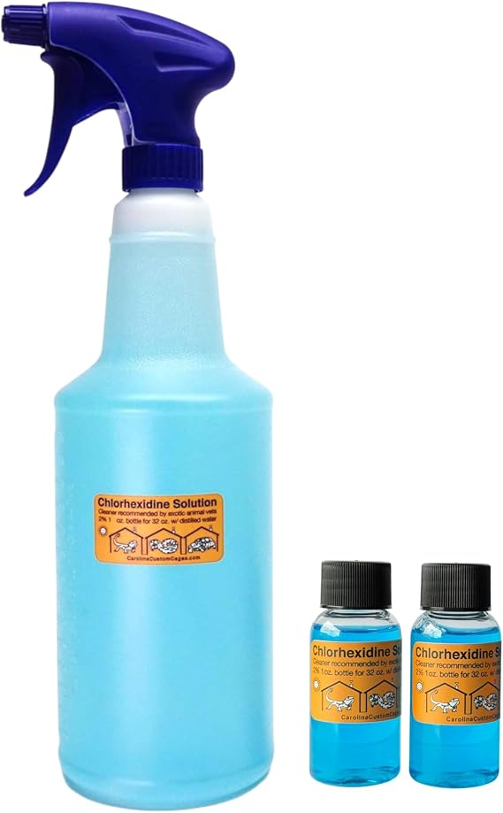 Chlorhexidine Solution 2% Spray Kit, Reptile Disinfectant Cleaning Solution, 32 oz Sprayer with Refills, Chlorhexidine Spray for Reptile Habitats