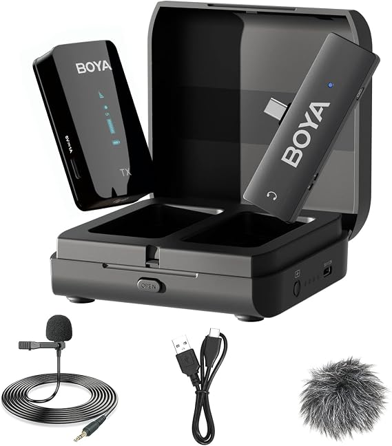BOYA Wireless Lavalier Microphone for Android USB-C Phone BY-XM6-K5 Plug Play Externel Type-C Mic for iPhone 15 Compact Clip on Lapel Mic for Video Recording Interview YouTube Live Streaming