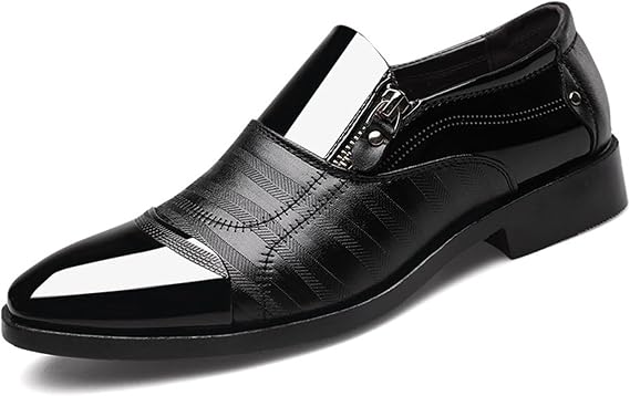 Formal Dress Shoes for Men Fashion Classic Patent Leather Pointed-Toe Tuxedo Shoes Zipper Pull-on Business Office Wedding Oxfords Shoes