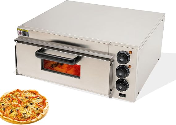 1800W Commercial Pizza Oven Countertop, 18" Single Deck Layer Stainless Steel Electric Pizza Oven with Stone & Handle, Multipurpose Indoor Outdoor Pizza Maker for Restaurant Home (Silver)