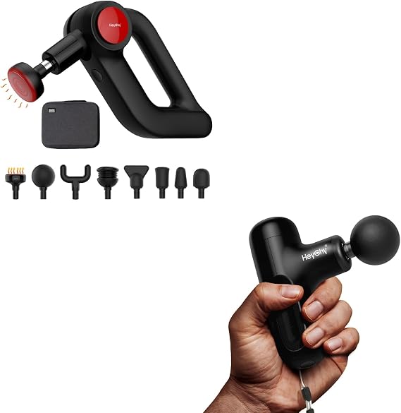 Deep Tissue Massage Gun with Heat & Mini Massage Gun, Professional 12mm Amplitude & Portable Travel Size, 5 Speeds with 4 Attachments for Athletes, Muscle Relief for Neck, Back, Shoulder, Leg