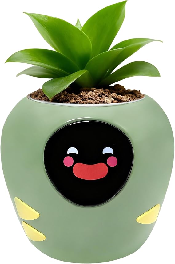 Smart Plant Pot with Expression, AI Intelligent Flower Pot for Indoor Decoration, Smart Garden Pot with Water/Light/Temperature Sensors, Ivy AI Planter (Green(Big))