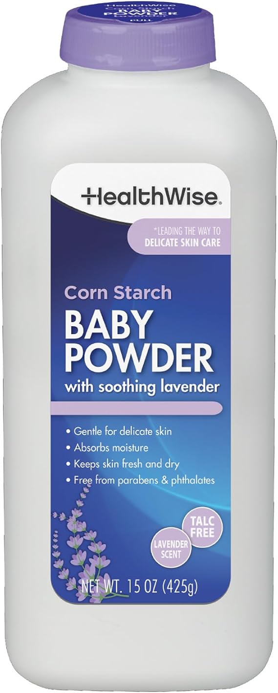 HealthWise Corn Starch Baby Powder, Lavender, Talc-Free, 15 oz | Absorbs Moisture for Gentle Skin Comfort, Soothing Lavender, Talc-, Paraben- & Phthalate-Free