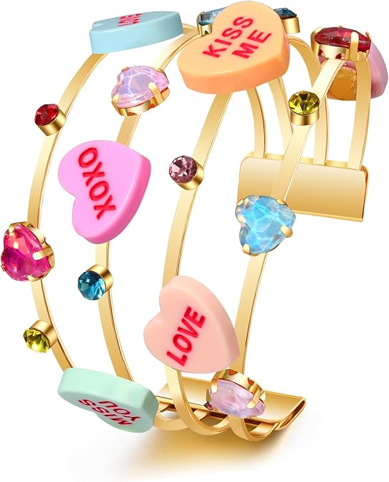 Valentines Day Cuff Bracelets for Women Conversation Heart Bracelets Candy Heart LOVE XOXO Bracelet Bangles Valentines Day Jewelry Accessories Outfits Gifts