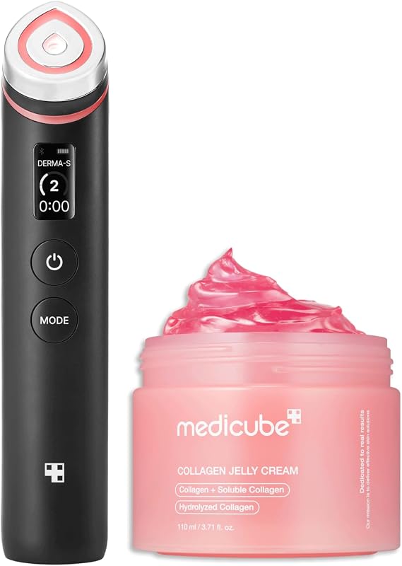 medicube Korean Collagen Glow Skin Maker Set: Age-R Booster Pro | 6-in-1 Real Glass Glow Device and Collagen Jelly Cream- Niacinamide & Freeze-Dried Hydrolyzed Collagen 110ml