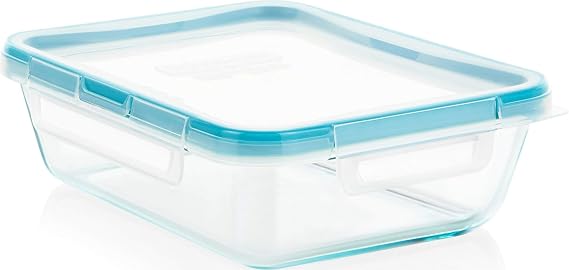 Snapware Snapware 6cup total solution rectangle food storage container glass, 9.3 Ounce (1112403) | Snapware glass container, 6cup size, BPAfree lid, 4 locking tabs, microwave safe, freezer safe, dishwasher safe, 1112403