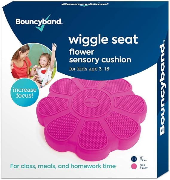 Shaped Wiggle Seats by Bouncyband Red Flower, 13x13x2.2 Inflatable Sensory Cushion for Kids, Improves Student Productivity and Focus,  with Easy-Inflation Pump to Customize Firmness