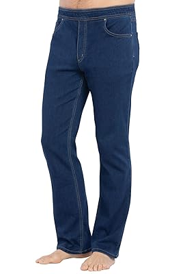 PajamaJeans Mens Pull On Jeans - Elastic Waist Pants - Straight Leg Sweatpant Jeans, Bluestone, Tall, XL