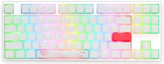 Ducky One 2 80% Mechanical Gaming Keyboard, Cherry MX Blue, RGB, White | 80% mechanical gaming keyboard with PBT doubleshot keycaps, RGB backlight