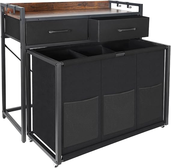 Rolling Laundry Sorter with wheels, Laundry Hamper 3 Section with shelf - 3 10.5 Gal (120L) Capacity, Laundry Basket with Drawers for Clothes-1 Storage Shelf, Laundry Organizer for Laundry Room