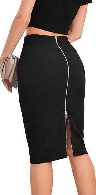 Floerns Womens Elegant High Waist Zip Back Split Hem Bodycon Pencil Skirt