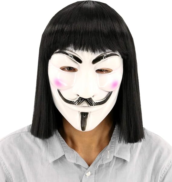 Topcosplay Unisex Short Black Wig and Mask for Halloween Costume Cosplay Party Wigs