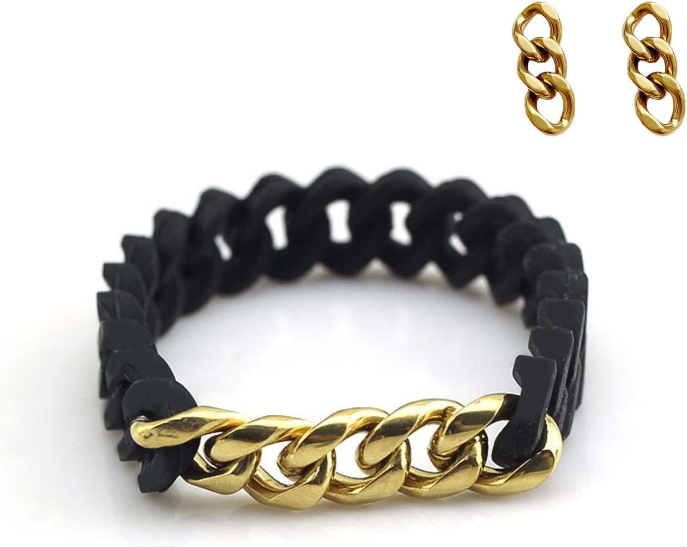 TOTWOO Men's Cuban Chain Braided Bracelet, Stainless Steel Silicone Elastic Sports Bracelet Men's Christmas, Thanksgiving Gift Color: Black