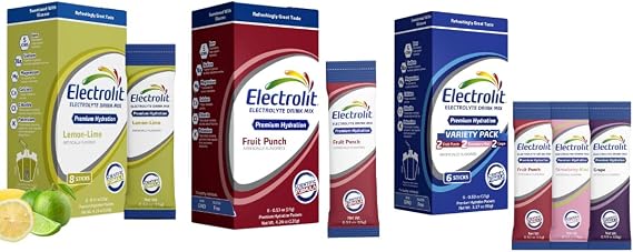 Electrolit Electrolytes Powder Packets, Lemon Lime, Variety Pack & Fruit Punch Bundle, Hydration Packets for Dehydration & Rehydration, Post Workout Drink Mix, Gluten Free Water Enhancer Sticks