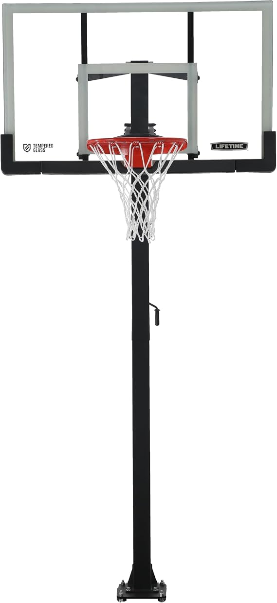 LIFETIME Products Crank Adjust In Ground Basketball Tempered Glass Backboard