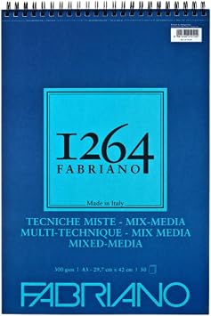 Fabriano Honsell 19100644 Fabriano Mix Media Spiral Notepad 1264, 300 g/m2, DIN A3, 30 Sheets Natural White, Medium Grain Paper, Acid-Free, Suitable for All Various Techniques