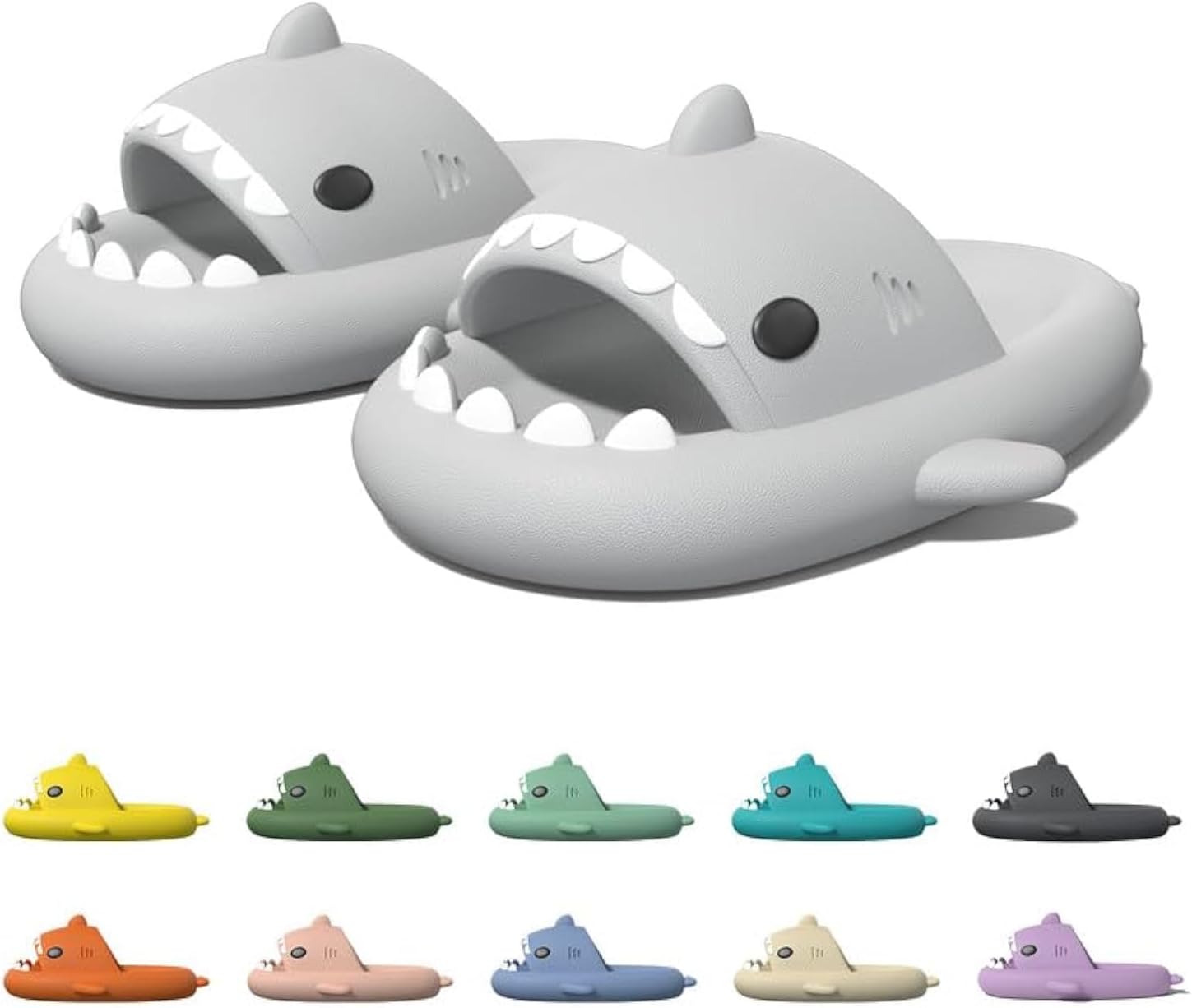 geywhey Mens and Womens Shark Slides Cloud Slippers with Thick Sole and Deep Heel Cup Footbed - Anti-Slip Beach Pool Shower Shoes for Summer
