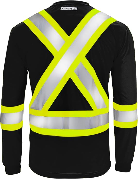 JORESTECH High-Visibility Long Sleeve Safety T-Shirt with Reflective X Back, ANSI & CSA Compliant (S-TS-15)