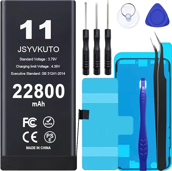 22800mAh Battery for iPhone 11, Upgraded-New 0 Cycle-Higher Capacity Replacement Battery for iPhone 11 with Full Set Repair Tool Kit, Model A2111 A2221 A2223