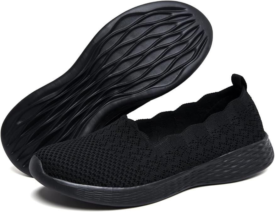 poemlady Women's Walking Shoes Slip On Knit Mesh Loafers Round Toe Flat