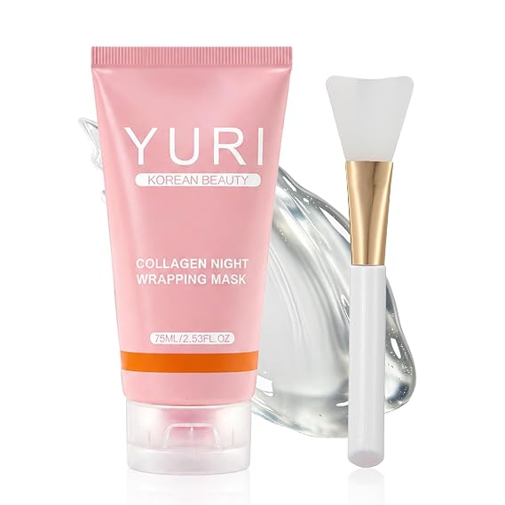 YURI Collagen Night Wrapping Mask Peel-Off Overnight Face Mask for Hydrating Care, Lightweight Sleeping Mask for Smooth, Glowing-Looking Skin, Easy Peel Skincare, 2.54 Fl Oz