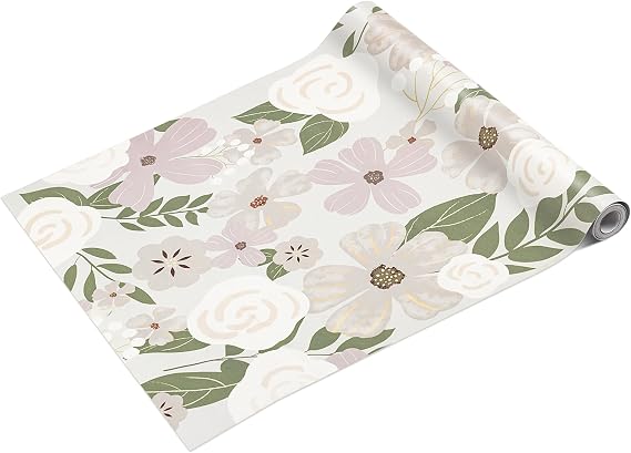 Peony Floral Contact Paper Shelf Liner Peel and Stick Wallpaper Self Adhesive Shelf Liner Furniture Vinyl Decorative Film (White Camellia)